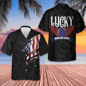 Black Bowling USA Flag Pattern Hawaiian Shirt Lucky Bowling Shirt Clothing Gifts For Bowlers