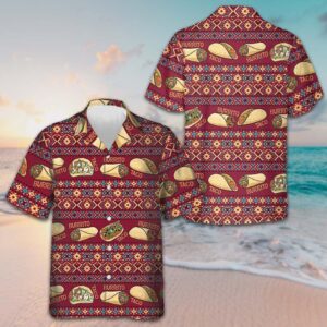 Mexican Burrito And Taco Burgundy Hawaiian Shirt Cool Button Up Shirt Gifts For Taco Lovers