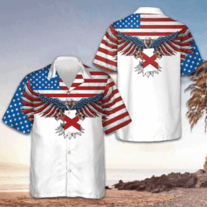 Alabama State And American Eagle Hawaiian Shirt Patriotic Button Up Shirt Gifts For Men
