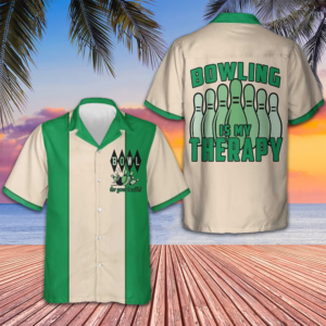 Bowling Is My Therapy Hawaiian Shirt Green And White Bowling Shirt Best Gifts For Bowlers