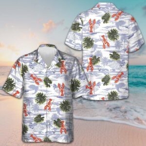 Tropical Pattern And Lobster Hawaiian Shirt Button Down Beach Shirts Gifts For Lobster Lovers