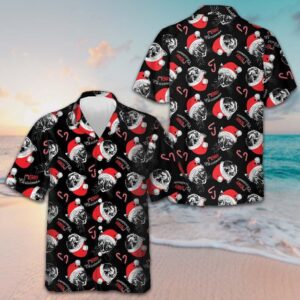 Merry Christmas Cat Hawaiian Shirt Cat With Santa Hat Men's Xmas Shirts Gifts For Stepson