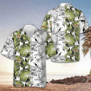 Toucan And Palm Branches Hawaiian Shirt Beach Short Sleeve Button Down Gift Ideas
