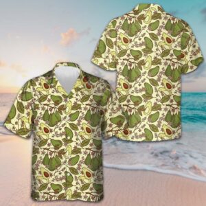 Avocado Seamless Pattern Hawaiian Shirt Beach Button Up Shirt Gifts For Avocado Lovers