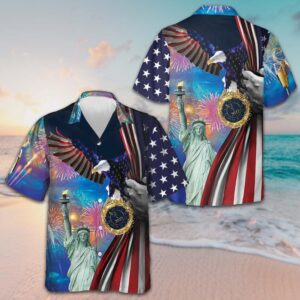 Happy New Year America Hawaiian Shirt Patriotic Button Up Shirt Gifts For Hubby
