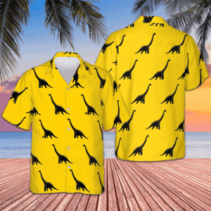 Brachiosaurus Dinosaur Hawaiian Shirt Yellow Button Up Shirt Gifts For Little Brother