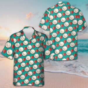 Strawberry And Coconut Pattern Hawaiian Shirt Button Up Beach Shirts Men's Gift Ideas