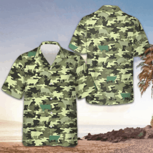 Camouflage Cow Hawaiian Shirt Men's Button Up Shirt Gifts For Cow Lovers