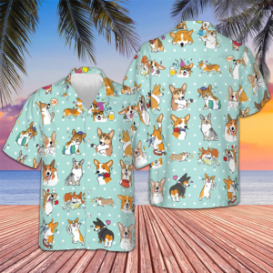 Cartoon Welsh Corgi Hawaiian Shirt Beach Button Down Gifts For Corgi Lovers
