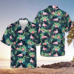 Flamingo Tropical Hawaiian Shirt Summer Button Up Shirts Men's Gifts For Son