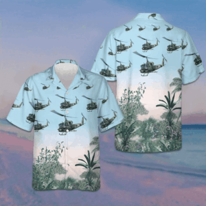 US Army Helicopter Hawaiian Shirt Men's Tropical Button Up Shirt Gifts For Him
