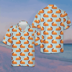 Thanksgiving Pumpkin Pie On Light Blue Hawaiian Shirt Funny Thanksgiving Button Up Shirt Men