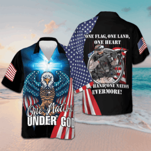 One Nation Under God US Eagle Veteran Hawaiian Shirt One Flag One Land One Heart One Hand