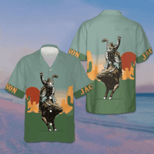 Custom Texas Sunset Cactus Longhorn Hawaiian Shirt Men's Beach Button Up Shirts Gifts For Texans