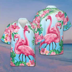 Tropical Floral Flamingo Hawaiian Shirt Men's Beach Button Up Shirts Gifta For Flamingo Lovers
