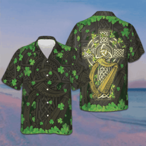 The Celtic Cross Harp Irish Proud Hawaiian Shirt Button Up Summer Shirts For Men