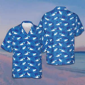 Shark Pattern Hawaiian Shirt Button Up Vacation Shirts Gifts For Shark Lovers