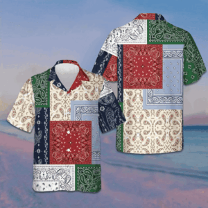 Colorful Patchwork Paisley Pattern Hawaiian Shirt Button Up Beach Shirts Men Gifts For Son