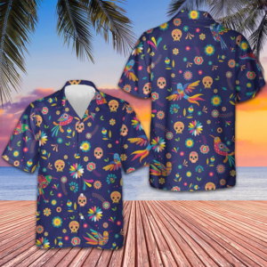 Alebrijes Birds And Bright Floral Mexican Culture Hawaiian Shirt Mexican Sugar Skull Shirt Men