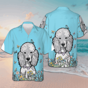 Lady Poodle And The Butterflies Hawaiian Shirt Button Down Beach Shirts Poodle Owner Gifts