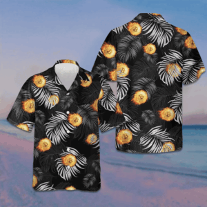 Bitcoin Flame And Tropical Pattern Hawaiian Shirt Summer Button Up Shirts Men's Gift Ideas