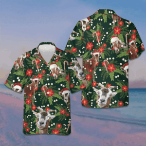 Christmas Goat With Poinsettia Flower Hawaiian Shirt Funny Xmas Goat Shirt Gifts For Guys