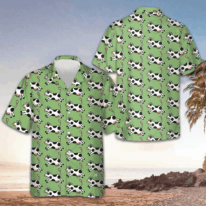 Jumping Cow Hawaiian Shirt Green Button Up Shirt Gifts For Cow Lovers