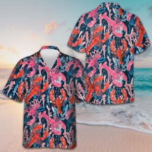 Lobster With Seaweed Pattern Hawaiian Shirt Vacation Button Up Shirt Gifts For Lobster Lovers