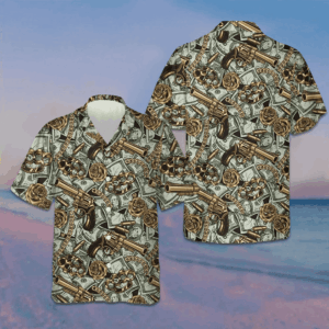 Gangster And Money Vintage Seamless Pattern Hawaiian Shirt Summer Button Up Shirts Men's