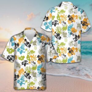 Tropical Plants Pattern With Jeeps Hawaiian Shirt Beach Button Down Shirt Men