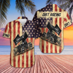 Dirt Racing Old American Flag Hawaiian Shirt Men's Button Down Shirt Gifts For Racers