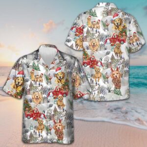 Golden Retriever On Christmas Hawaiian Shirt Button Up Shirts For Men Gifts For Dog Lovers