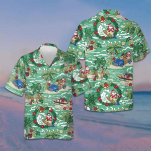 Santa In Hawaii Hawaiian Shirt Men's Short Sleeve Button Down Beach Shirts Gift For Christmas