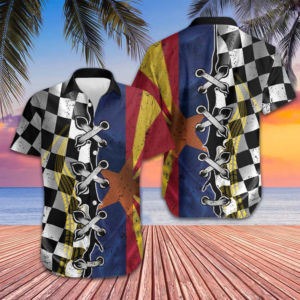 Arizona Racing Flag Hawaiian Shirt Button Up Beach Shirts Men Gifts For Arizona Lovers