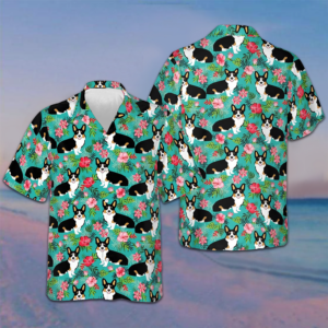 Tropical Floral Corgi Hawaiian Shirt Dog Owner Beach Button Down Shirt Men Gift