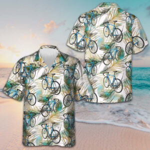 Bicycle And Feather Hawaiian Shirt Men's Beach Button Up Best Gift For Bikers