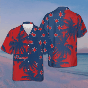 Red And Blue Chicago Hawaiian Shirt Summer Short Sleeve Button Up Shirts Gifts For Him