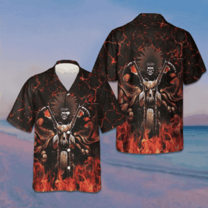 Skull Biker Racing Hawaiian Shirt Men's Button Up Shirt Gifts For Motorcycle Enthusiasts