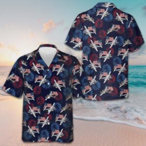Invader Aircraft Hawaiian Shirt American Flag And Firework Airplane Shirt Gift For Men
