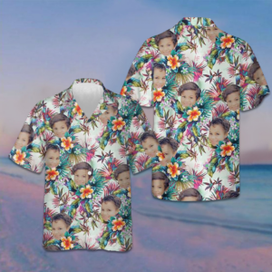 Custom Face With Tropical Flowers Hawaiian Shirt Summer Button Down Shirts Gifts For Family
