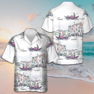 Venice Boat Hawaiian Shirt Sailboat Pattern Beach Button Up Shirts Men's Gifts For Son