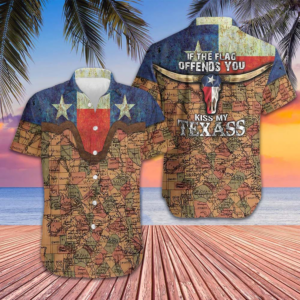If The Flag Offends You Kiss My Texass Hawaiian Shirt Vintage Texas Flag And Map Pattern Shirt