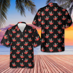 Skeleton Drinking In Santa Costume Hawaiian Shirt Funny Santa Claus Xmas Shirt Gifts For Him