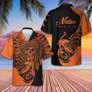 Fire Racing Skull Biker Native American Hawaiian Shirt Motorcycle Lovers Button Down Shirt Men