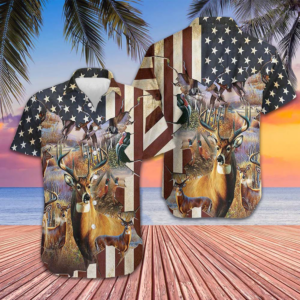Deer Hunter American Flag Hawaiian Shirt Men's button up shirts summer Gift Ideas