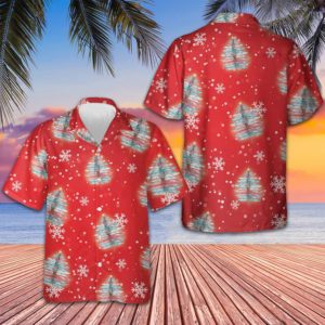 Dragoy Shaped Christmas Tree Hawaiian Shirt Merry Xmas Red Button Up Shirt Men's