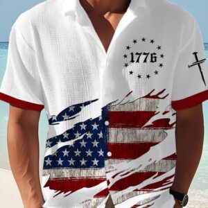 American 250 Years 1776 Hawaiian Shirt Cross Christian Faith USA Flag Religious Outfit Presents