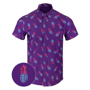 Pineapple Grenade Purple Button Down Shirt Concealed Carry Hawaiian Shirt Present For Dad - Wear&Decor