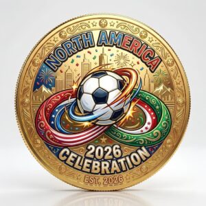 2026 Soccer Commemorative Coin in Minimalist Flat Design – Collectible Medal for North America Fans