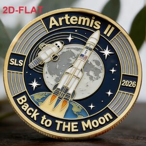 Flat Artemis II SLS Moon Mission 2026 Commemorative Coin Souvenir Back to The Moon Pattern Artistic